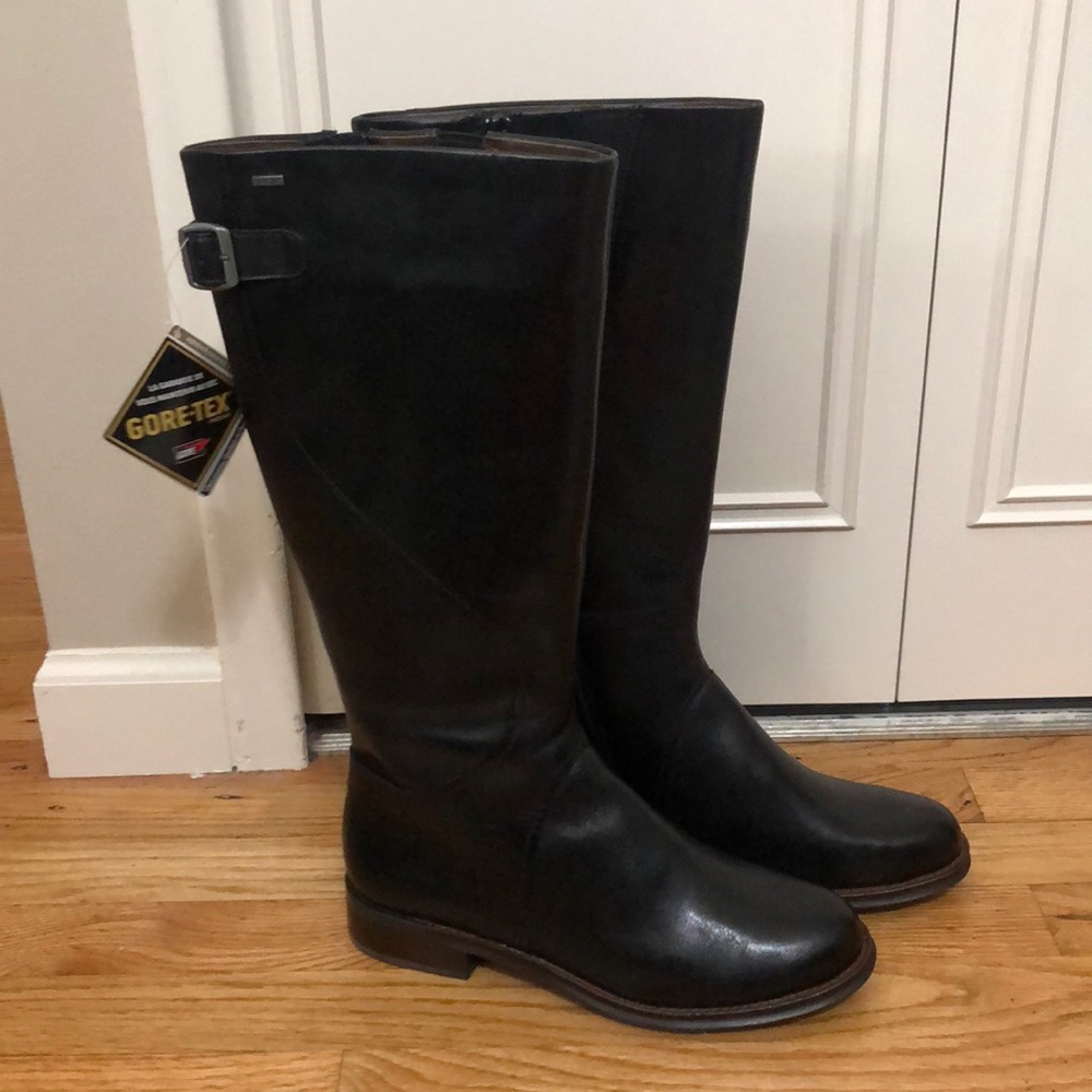 NEW Clarks Black leather (just below knee) boots